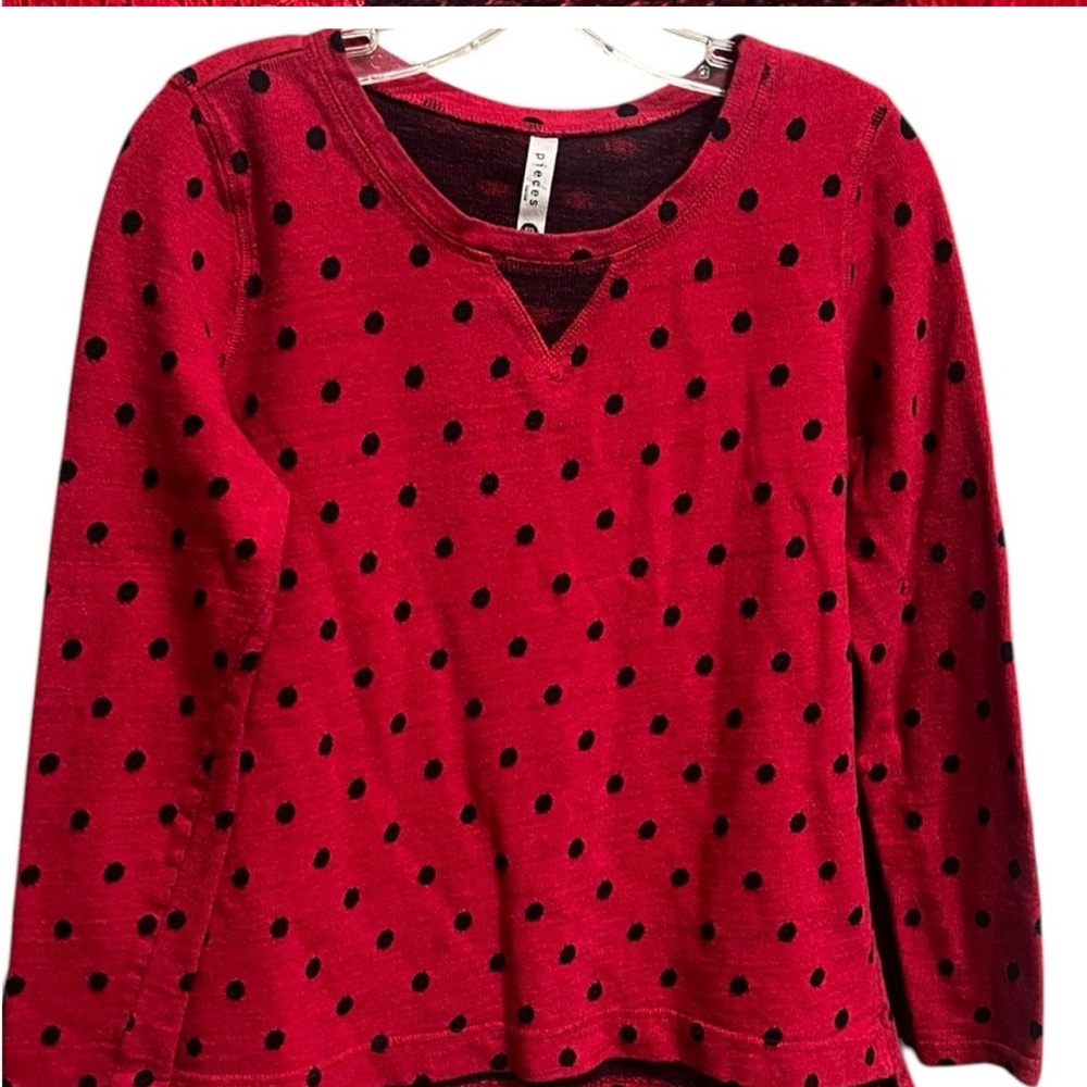 Red Crewneck sweatshirt with black polka dots